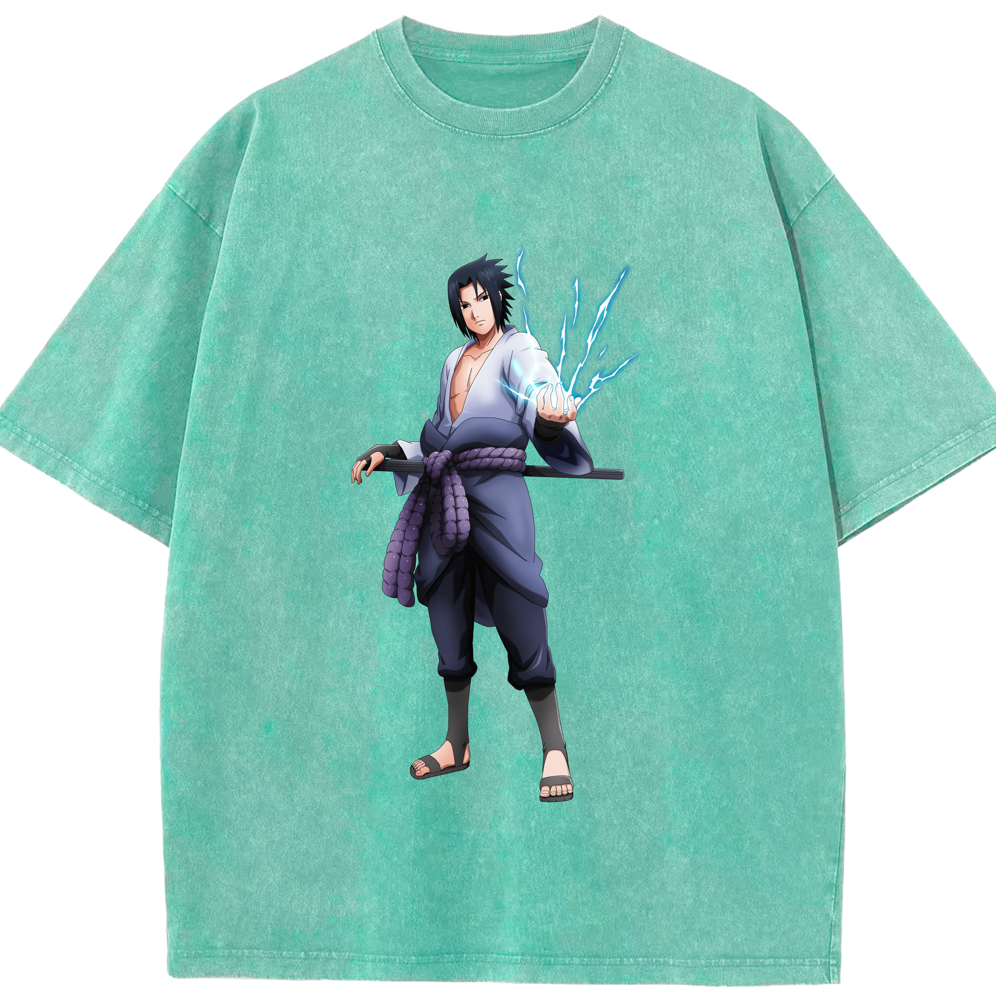 （画像用） NARUTO -ナルト- うちは サスケ Uchiha Sasuke 綿100% ヴィンテージ風 半袖Tシャツ（フロントプリント）